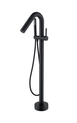 Single Lever Floor Mounted Freestanding Bathtub Faucets With Diverter Matt Black Brass OEM