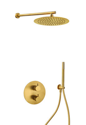 Concealed In Wall Thermostatic Faucets Brushed Golden Brass OEM Round
