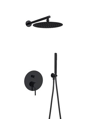 Classical Matt Black In Wall Shower Faucet Rainshower Concealed In Wall Brass Annular Knurl Handle