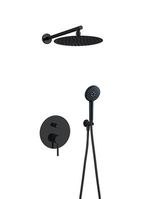 Brass Annular Knurl Handle Rain Shower Head And Faucet Concealed In Wall Matt Black