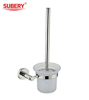 Oem Sus304 Polished Chrome Toilet Brush Holder Glass Bathroom Accessories Classical Round