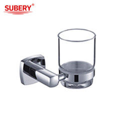 Single Tumbler Holder Brass Glass Bathroom OEM Brass Base Square With Curve Design
