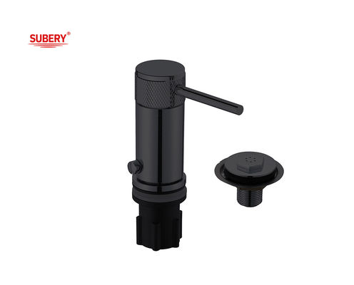 Brass Annular Knurl Handle Matt Black Single Lever Bathroom Faucet
