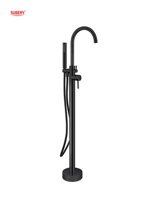 Matt Black Brass Freestanding Bathtub Faucets With Diverter Single Lever Floor Mounted