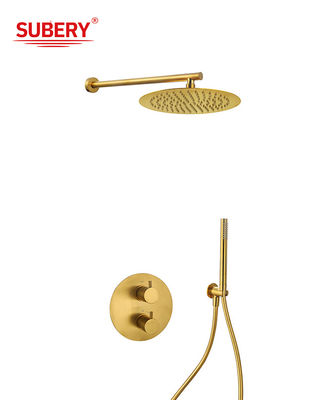 Concealed In Wall Thermostatic Faucets Brushed Golden Brass OEM Round