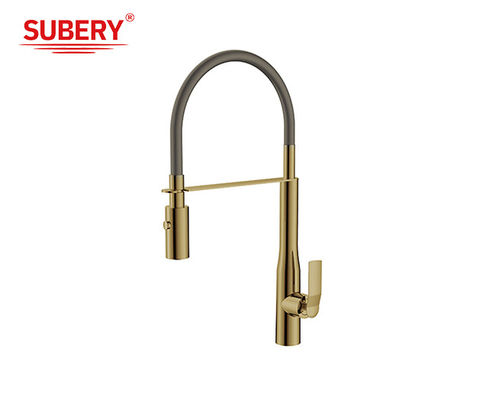 Brushed Golden Brass Kitchen Sink Faucets Single Lever
