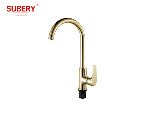 Single Lever Kitchen Sink Faucets Golden Brass Cold And Hot OEM