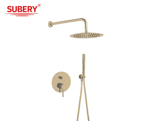 Brushed Golden Classical Rain Shower With Handle Concealed In Wall