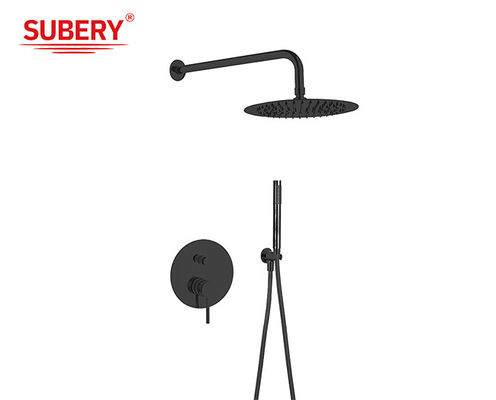 Matt Black Classical In Wall Shower Faucet Brass Annular Knurl Handle