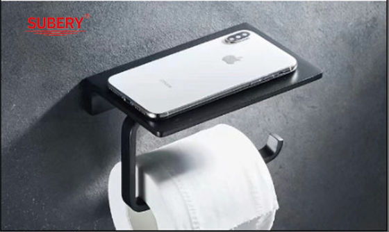Black Color Wall Mounted Toilet Paper Holder With Mobile Phone Shelf