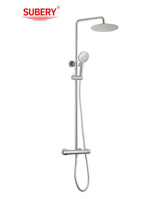 Luxury exposed mounted height adjustable rain shower system set stainless steel thermostatic shower column
