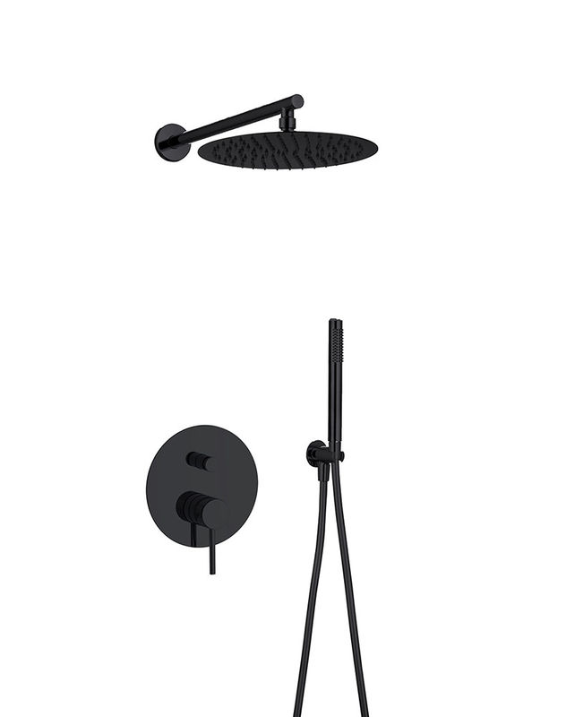 Classical Matt Black In Wall Shower Faucet Rainshower Concealed In Wall Brass Annular Knurl Handle