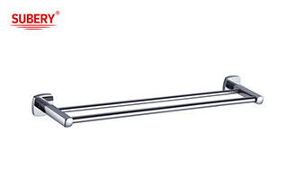 Double Rod Hand Towel Holder Brass Bathroom Chrome Color OEM Brass Base Square With Curve Design