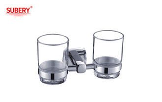 Brass double tumbler holder glass bathroom high quality chrome color OEM brass base square with curve design