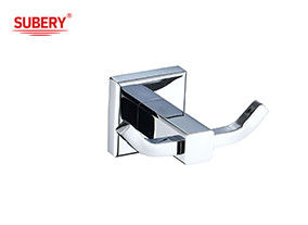 Brass double robe hook bathroom high quality chrome color OEM brass base square design