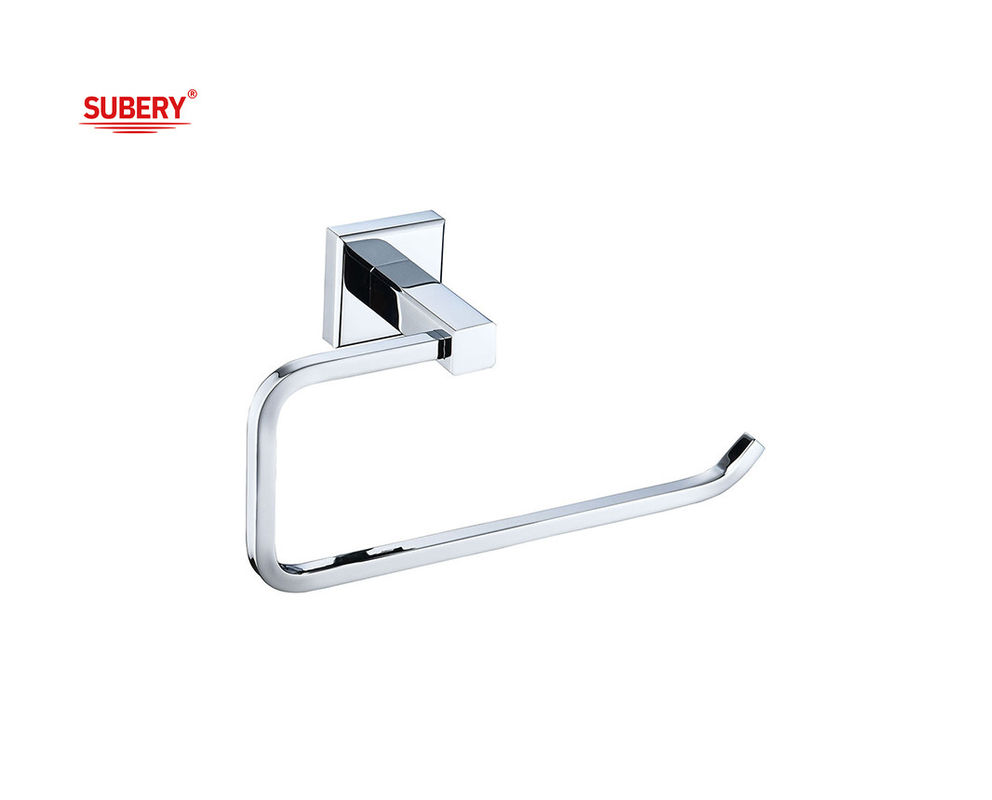 Brass single towel ring holder bathroom high quality chrome color OEM brass base easy installation square shape