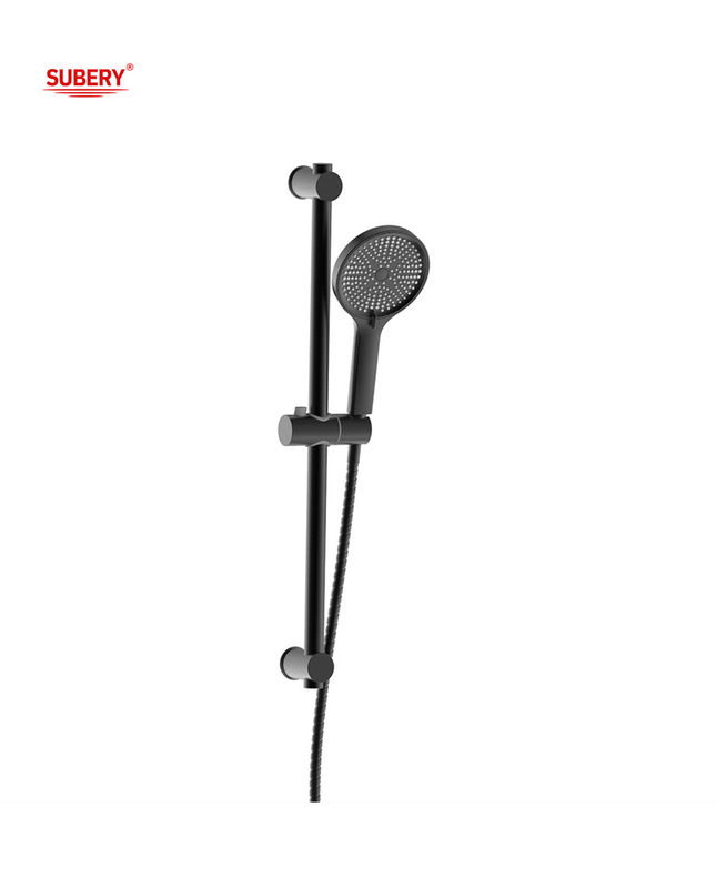 Bathroom Matt Black Round Classical Shower Slide Bar SUS304 3 Function ABS Plastic Handshower Hose