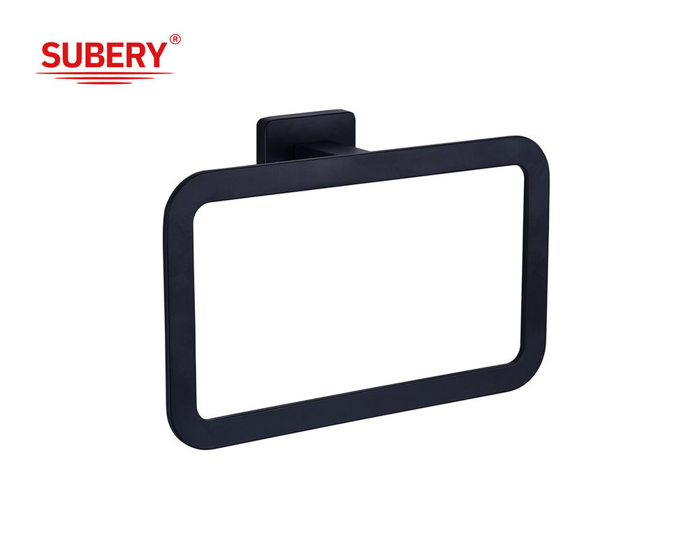 Zinc Wall Mounted Bathroom Accessories towel ring holder matt black clssical rectangle design OEM ODM
