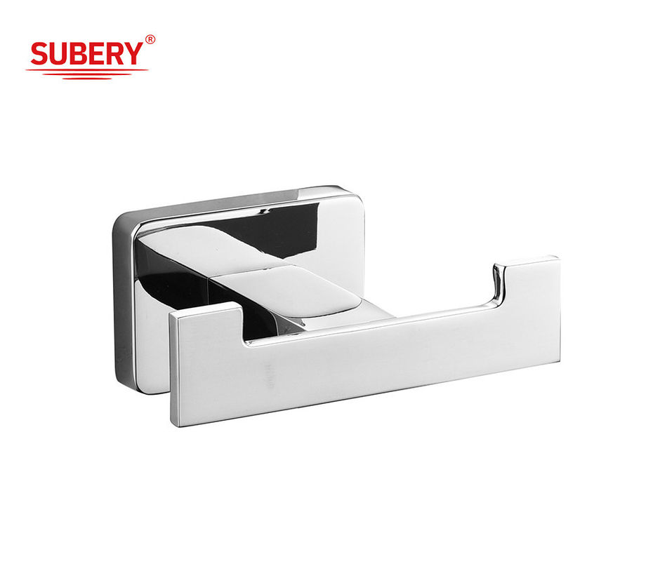 Zinc Wall Mounted Bathroom Accessories Double Robe Hook polished chrome clssical rectangle design OEM ODM