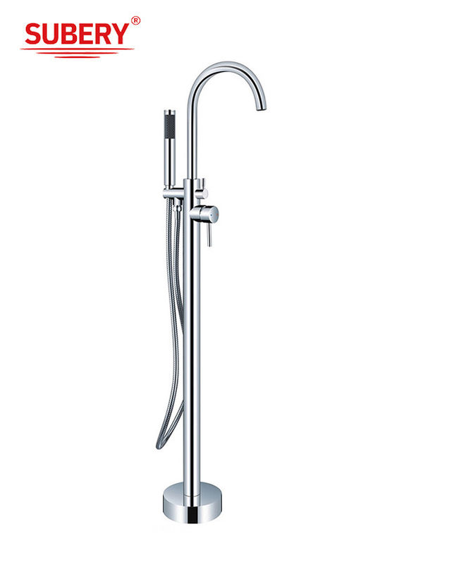 Chrome Brass Freestanding Bath Tub Faucet OEM Single Lever Floor Mounted With Diverter