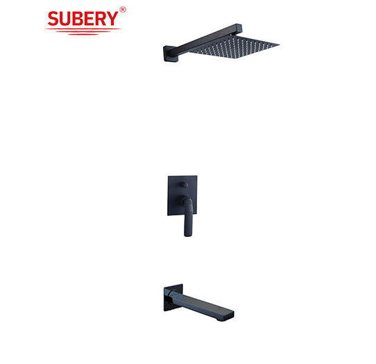 Single lever concealed in-wall bath shower mixer diverter rainshower handshower spout bath matt black brass tap faucet