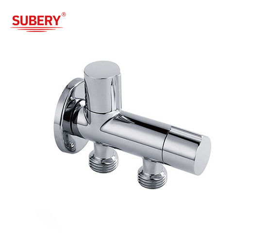 Custom L Shape G1/2 One Inlet Two Outlet Chrome Brass Washing Machine Water Inlet Valves Bathroom Toilet Angle Valve
