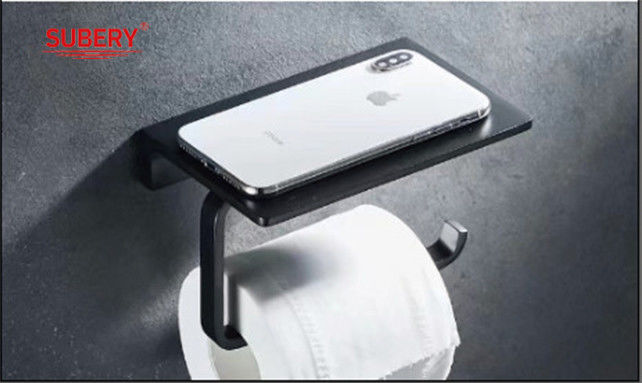 Black Color Wall Mounted Toilet Paper Holder With Mobile Phone Shelf