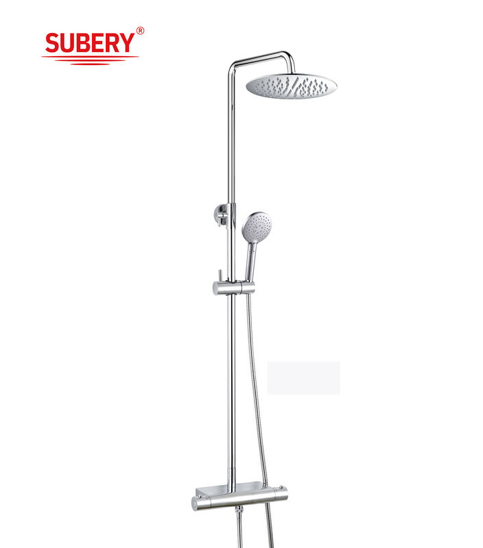 Round Dual Shower Head Wall Mounted Chrome Stainless Steel Bath Bathroom Thermostatic Rain Shower Set