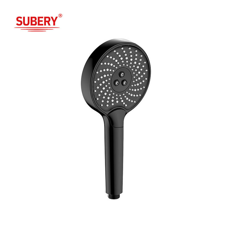 Plastic Hand Showers ABS 3 Function Column Black Liquid Silicon Nozzle Round Easy Clean OEM