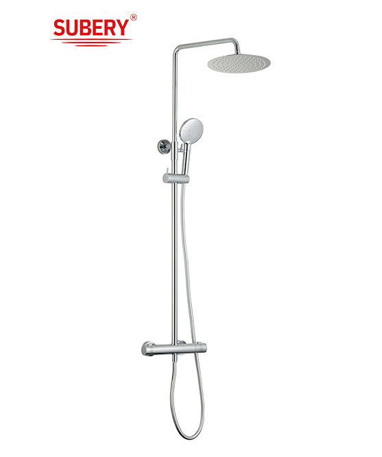 Luxury exposed mounted height adjustable rain shower system set stainless steel thermostatic shower column